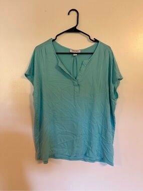 Nine West Women's Teal Split-Neck Short Sleeve Blouse